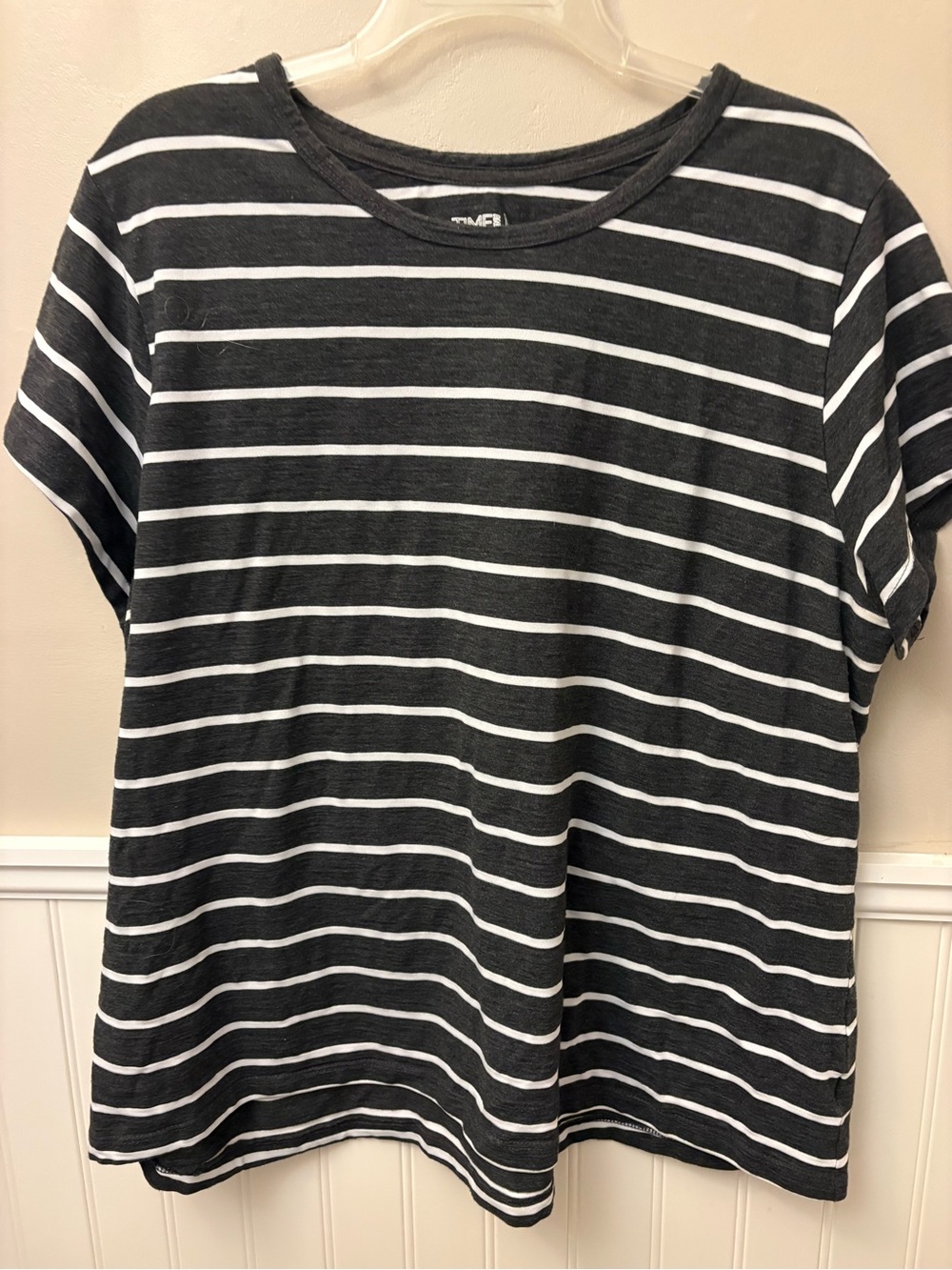 Time and Tru Black and White Striped Short Sleeve Tee